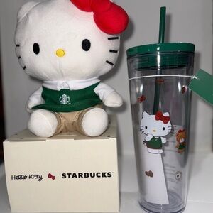 Starbucks Hello Kitty Plush and Tumbler Set - Red, Green, White-SHIPS FAST!